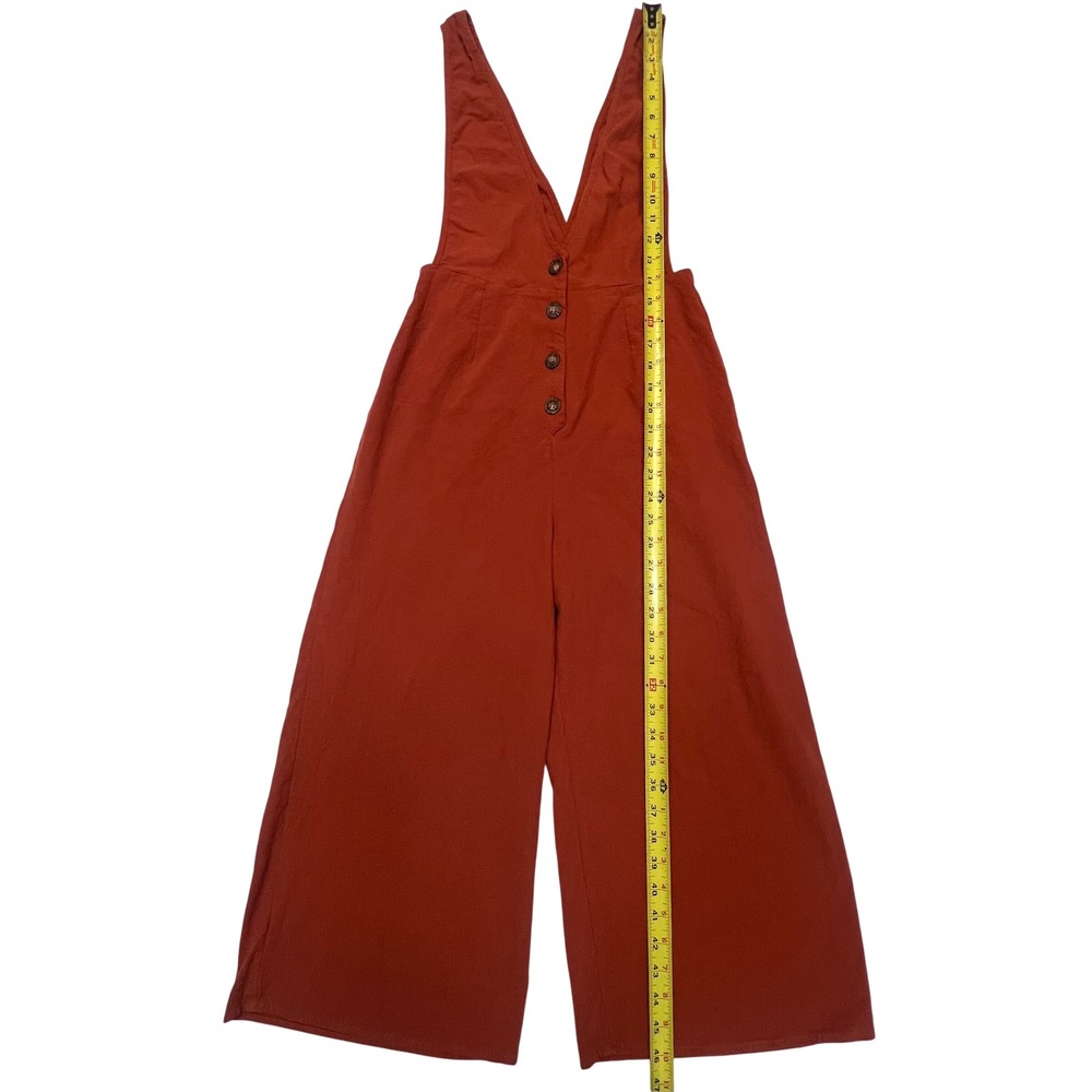 Sienna Sky Terracotta Rust 100% Cotton Wide Leg Button Front Boho Jumpsuit S - Picture 4 of 8
